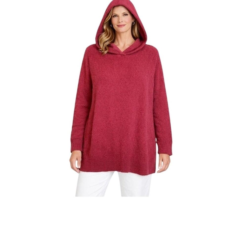 Loft Sweater Size XL Dark Berry Pink Long Sleeve Hood Pullover Oversize Cozy NWT